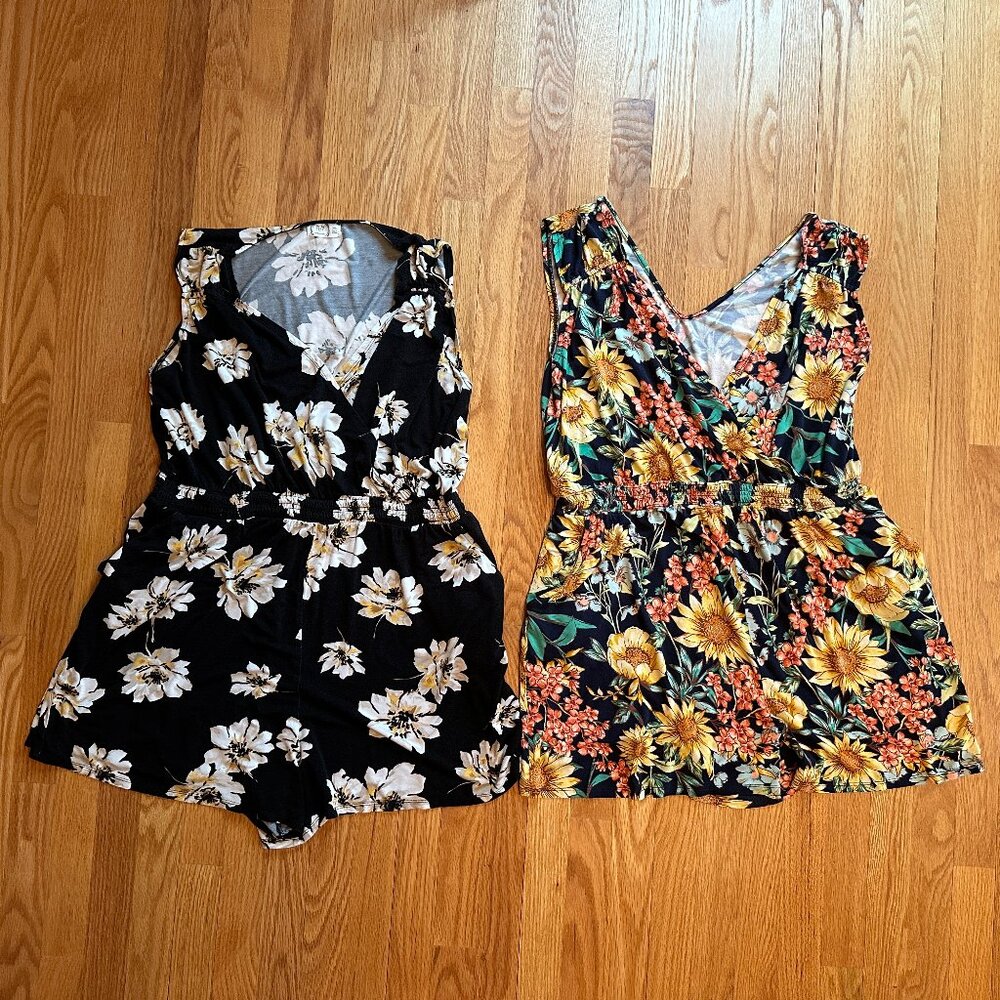 TWO Maurices Floral Rompers